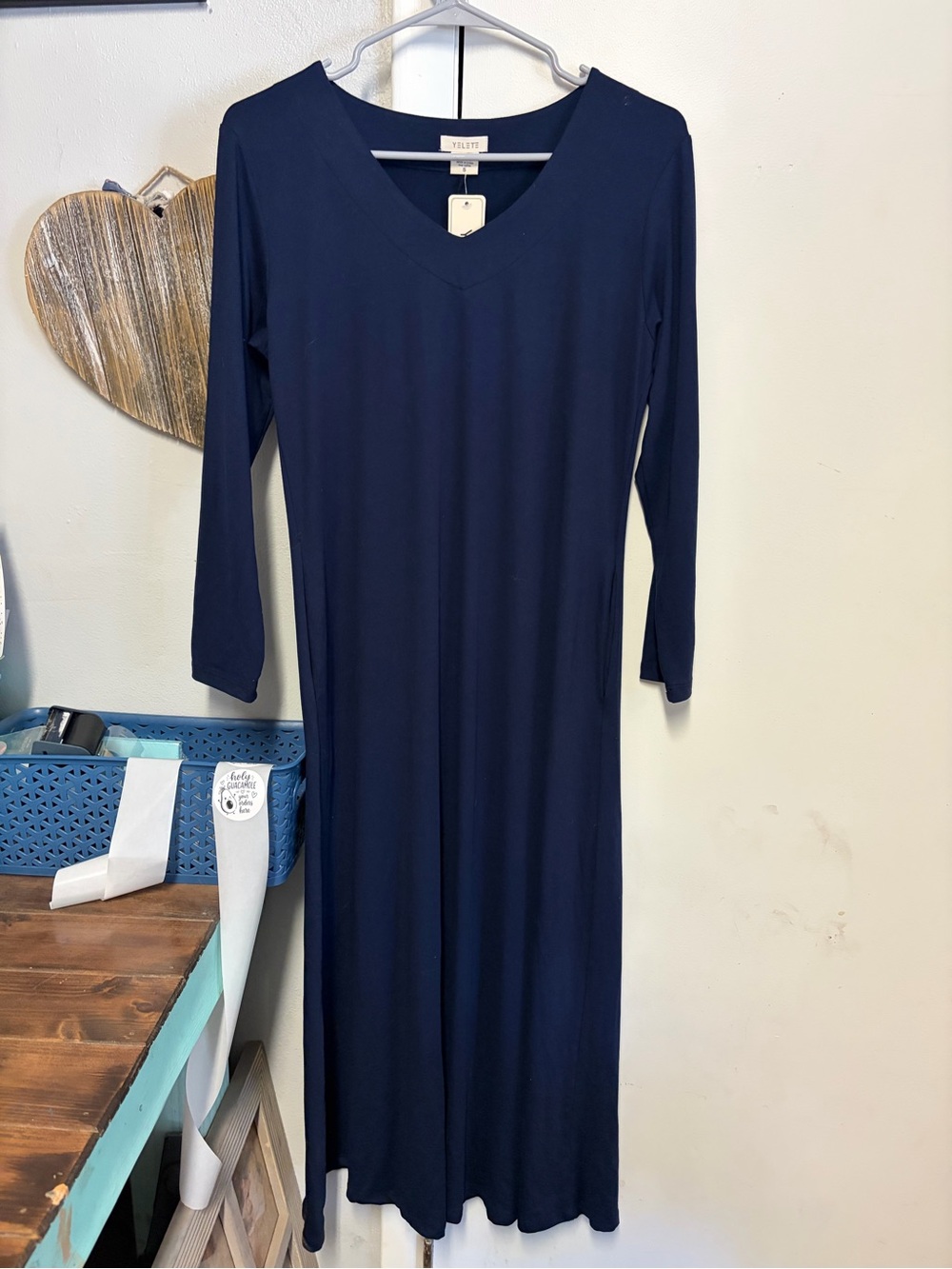 Yelete Navy V-Neck Long Sleeve Maxi Dress